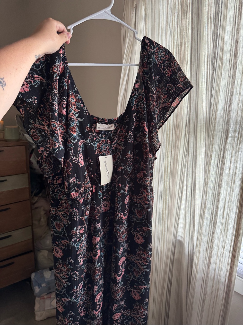 Universal Thread Black Midi Dress with Pink & Teal Floral Print